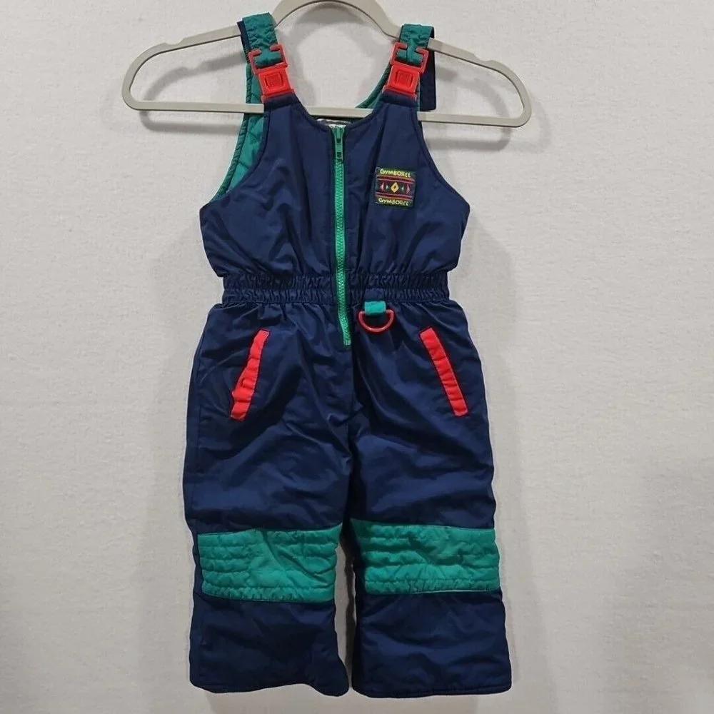 Gymboree Vintage Size Small Snow Pants Overall Small Blue Red‎ Green Color Block